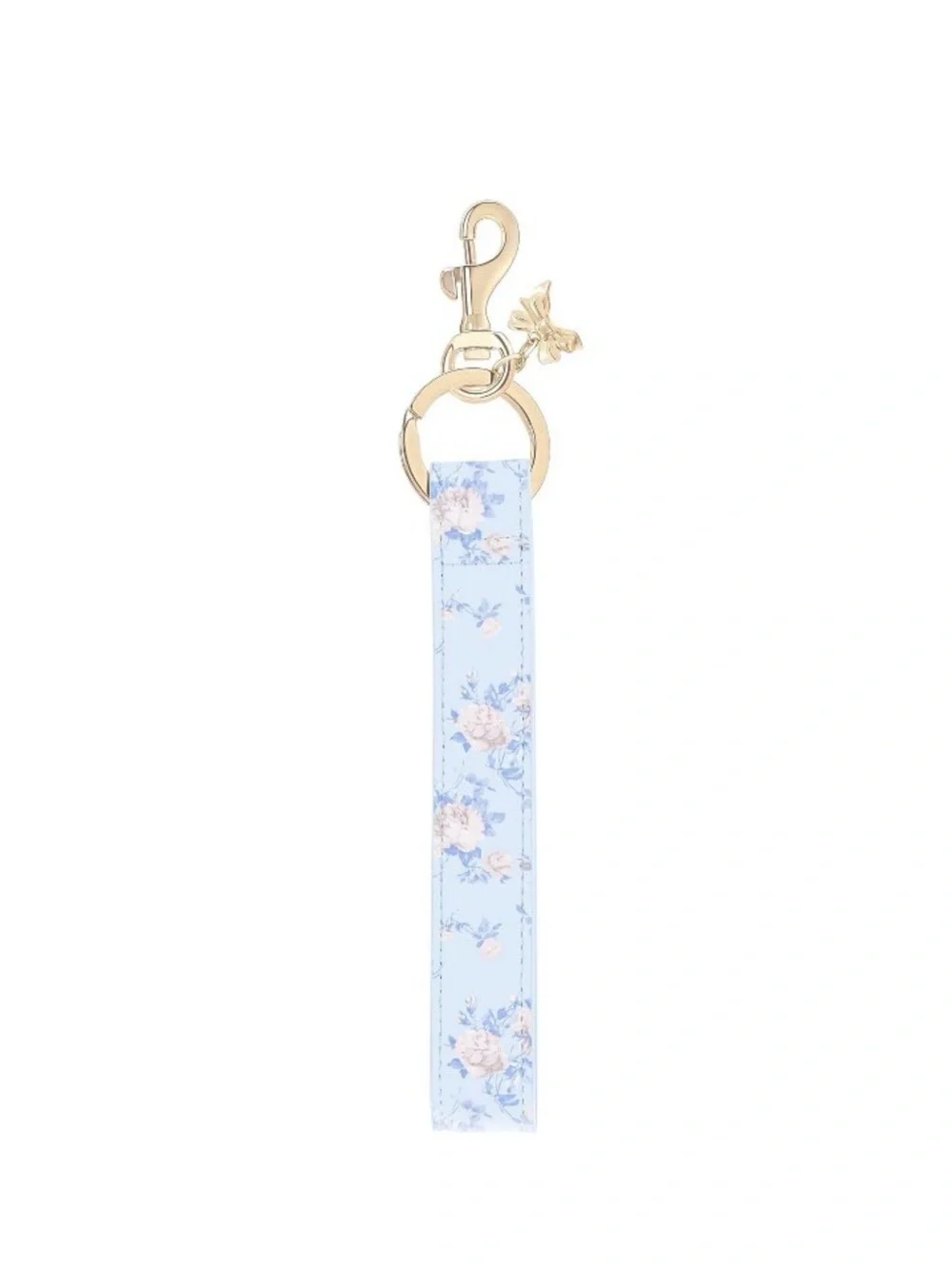 LoveShackFancy x Target Light Blue Floral Wristlet Keychain Strap Gold Hardware